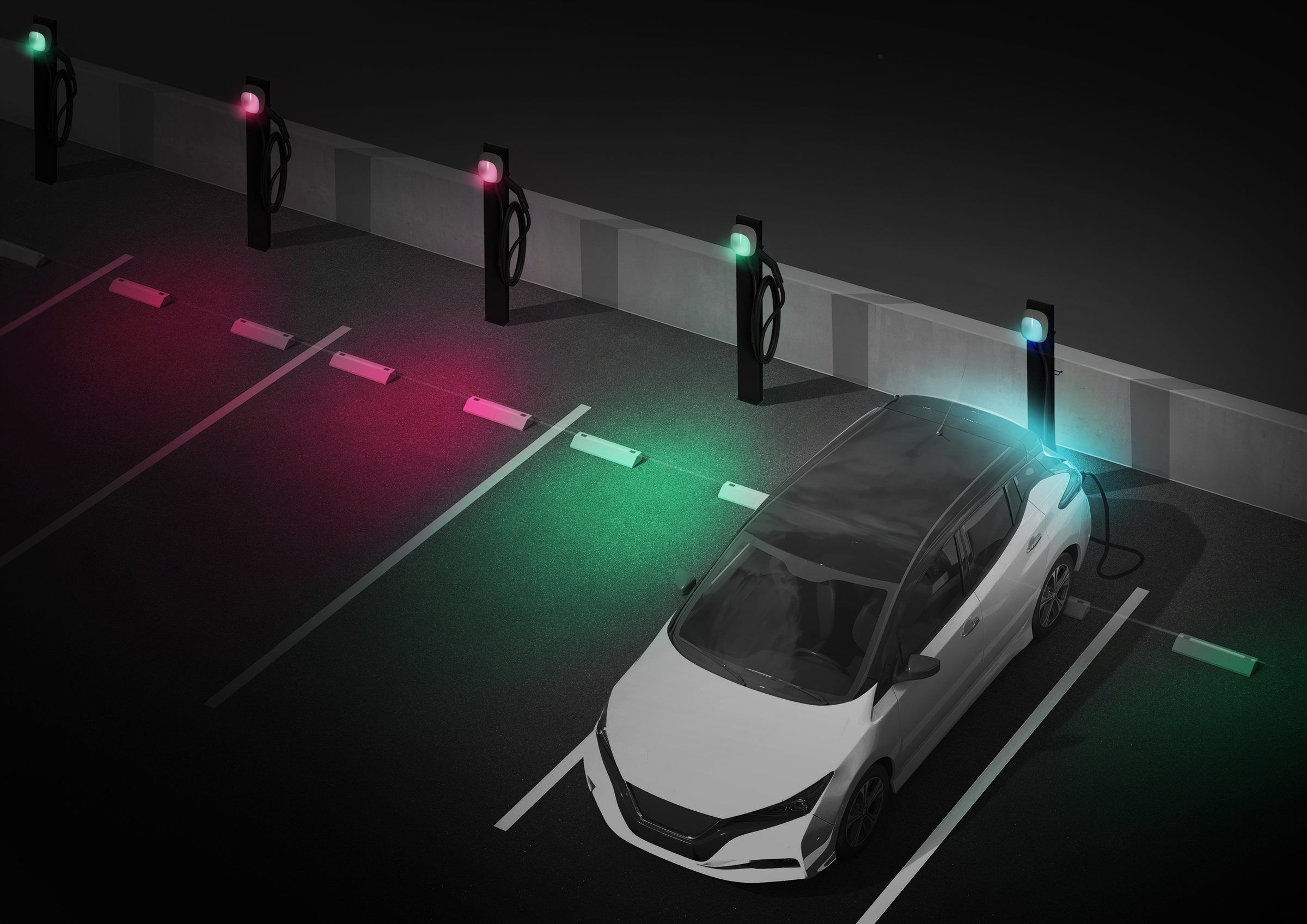 夜の駐車場で、やわらかな光を灯す marutope ONE